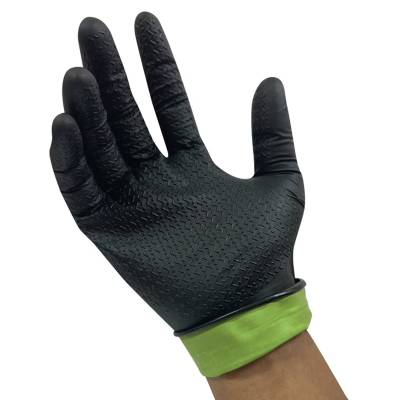 Нитриловые одноразовые перчатки Berner ZIG Grip, чёрно-зелёные, EN 420 / EN 374